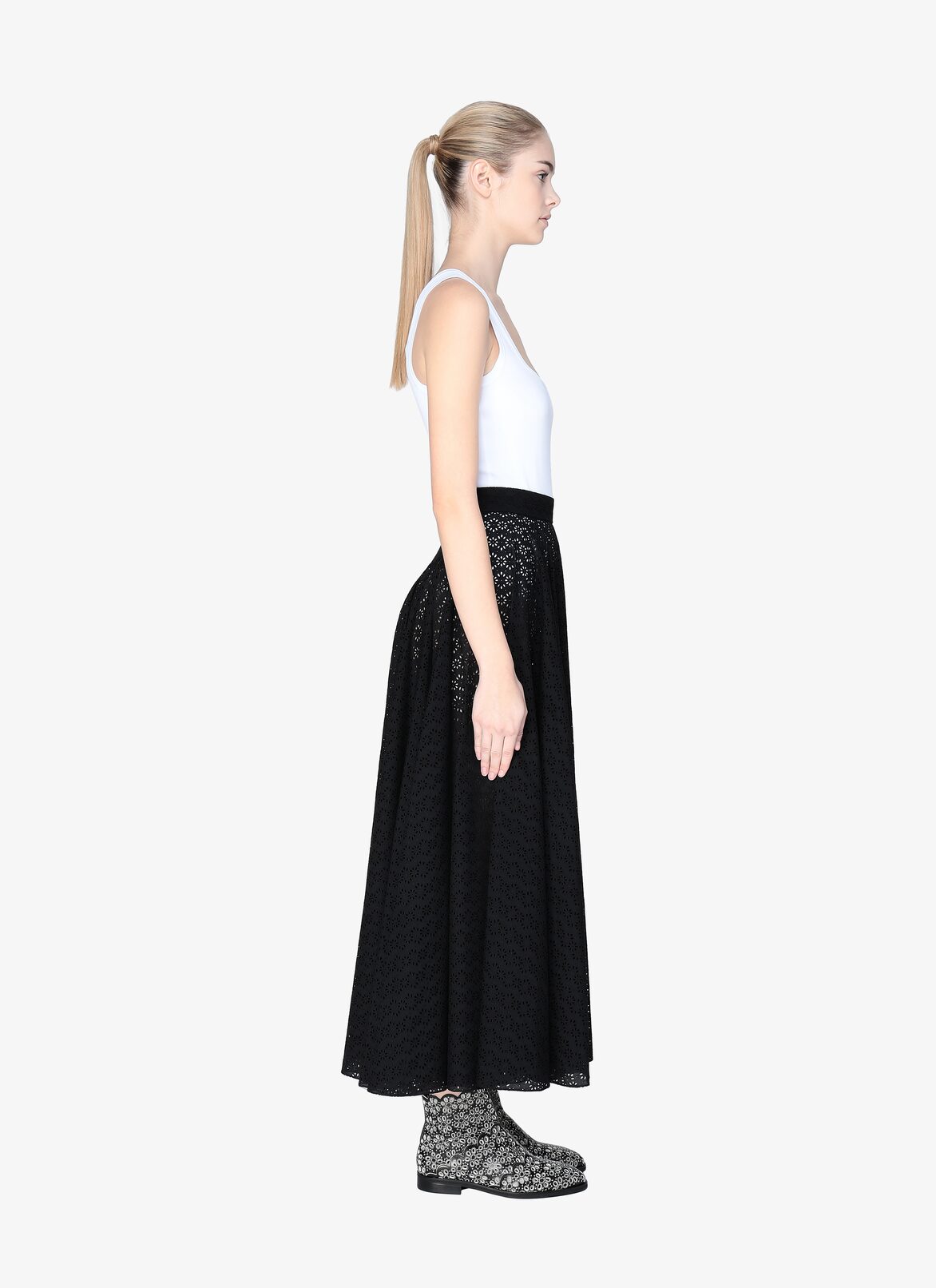 Embroidered Flared Skirt ALAÏA BLACK EMBROIDERED FLARED SKIRT